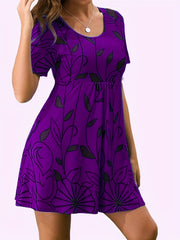 Women's Plus Leaf & Flower Print Ruched Mini Dress