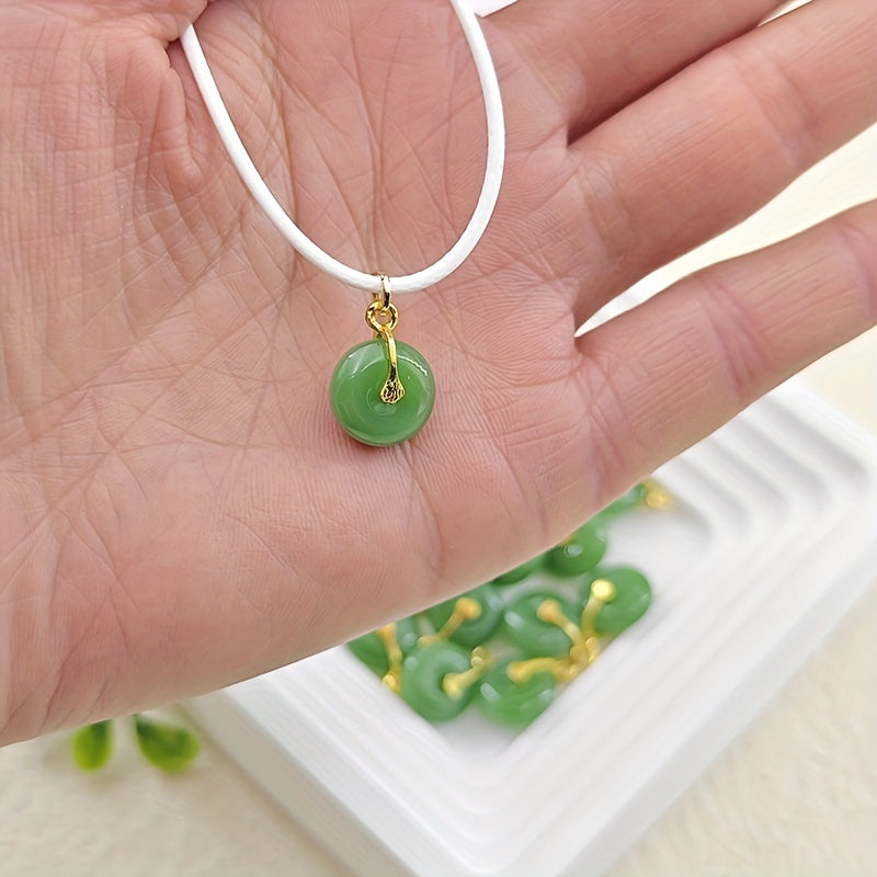 20pcs Green Round Jade Beads Charms for DIY Necklace