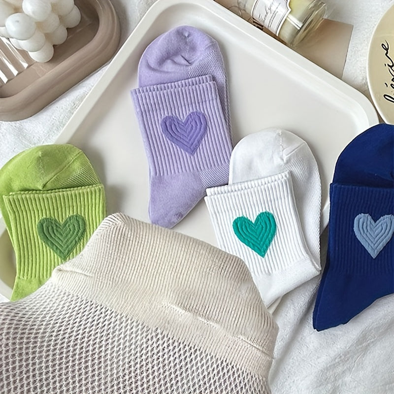 5 Pairs Heart Pattern Socks Women's Mid Tube Stockings