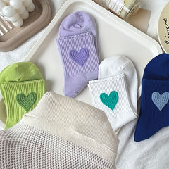 5 Pairs Heart Pattern Socks Women's Mid Tube Stockings