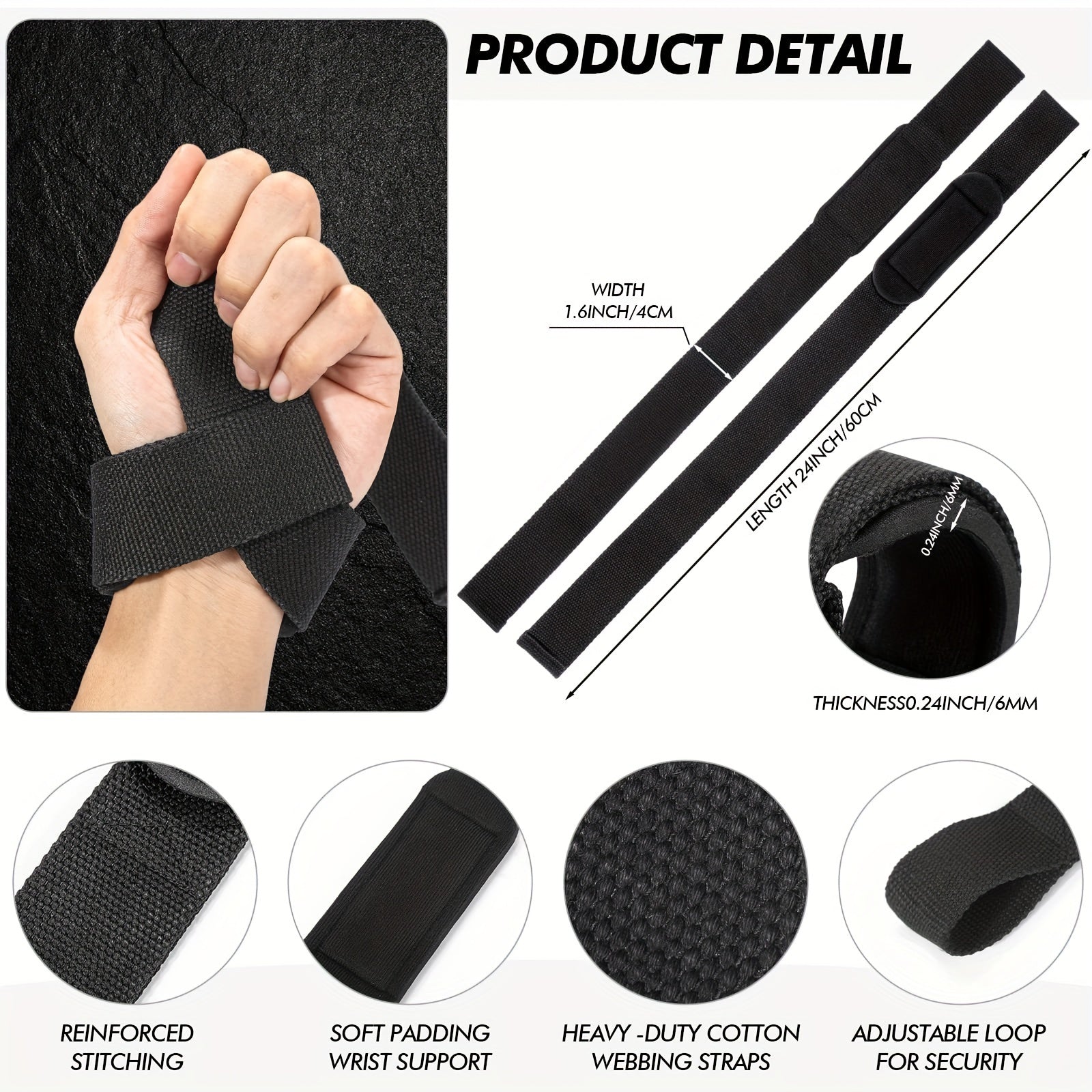 Adjustable Wrist Wrap Padded Lifting Straps for Weight Lifting