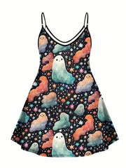 Halloween Ghost & Star Print V Neck Cami Top
