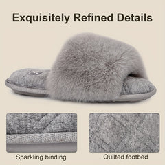 Women's Fluffy Slide Slippers Comfy Round Open Toe Slip On House Shoes