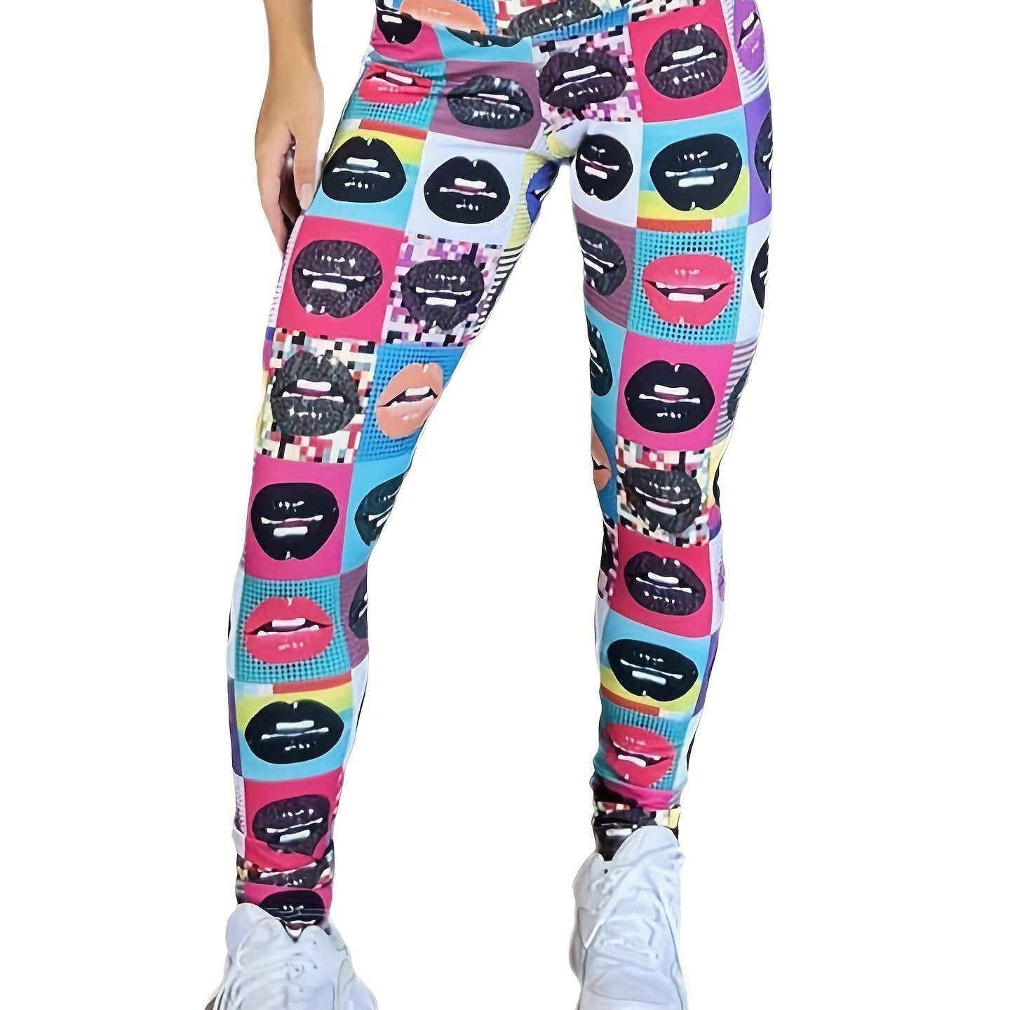High Waist Lip Print Yoga Pant Slim Fit Legging