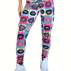 High Waist Lip Print Yoga Pant Slim Fit Legging