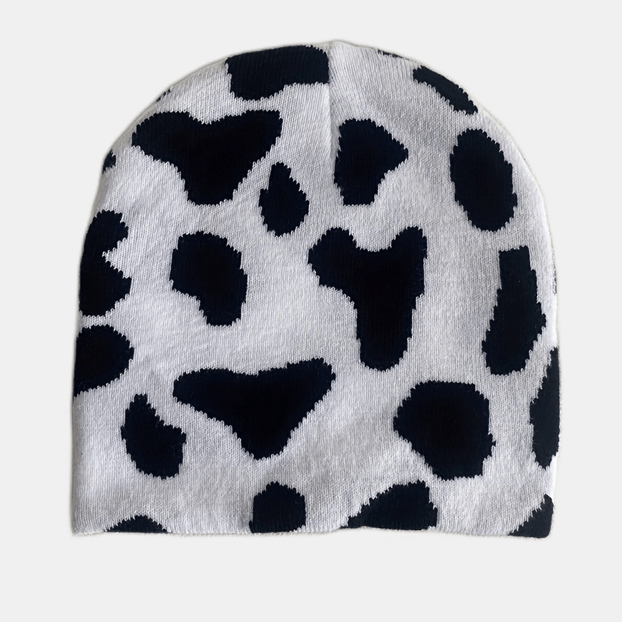 Cow Pattern Beanie Striped Knit Hat Unisex Couple Skull Cap