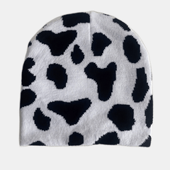 Cow Pattern Beanie Striped Knit Hat Unisex Couple Skull Cap