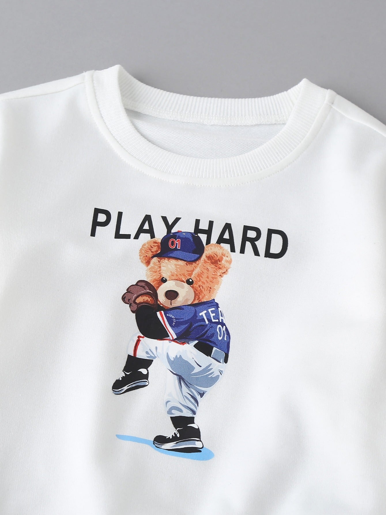 Boys Bear Print Sweatshirt & Pants Set for Spring/Autumn