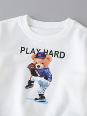 Boys Bear Print Sweatshirt & Pants Set for Spring/Autumn