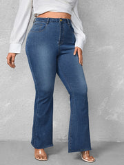 Flared Leg Button Fly Denim Jeans Women's Plus Casual Jeans
