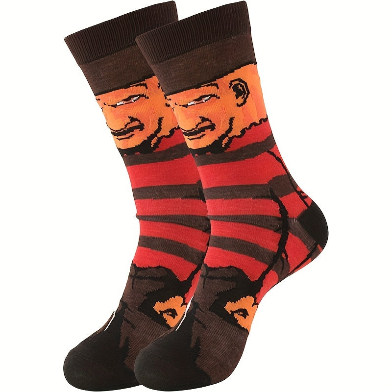 6 Pairs Boys Horror Cartoon Anime Crew Socks Cotton Blend Breathable Mid Tube