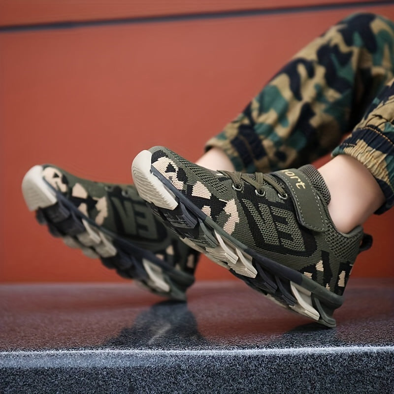 Boy's Camo Mesh Sneakers Non Slip Soft Sole Shoes For Kids Outdoor