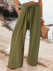 Solid Wide Leg Pants Casual Drawstring Waist Pants