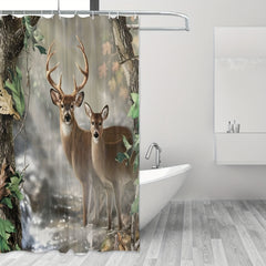Wildlife Deer Shower Curtain Foggy Forest Elk Animal Shower Curtain