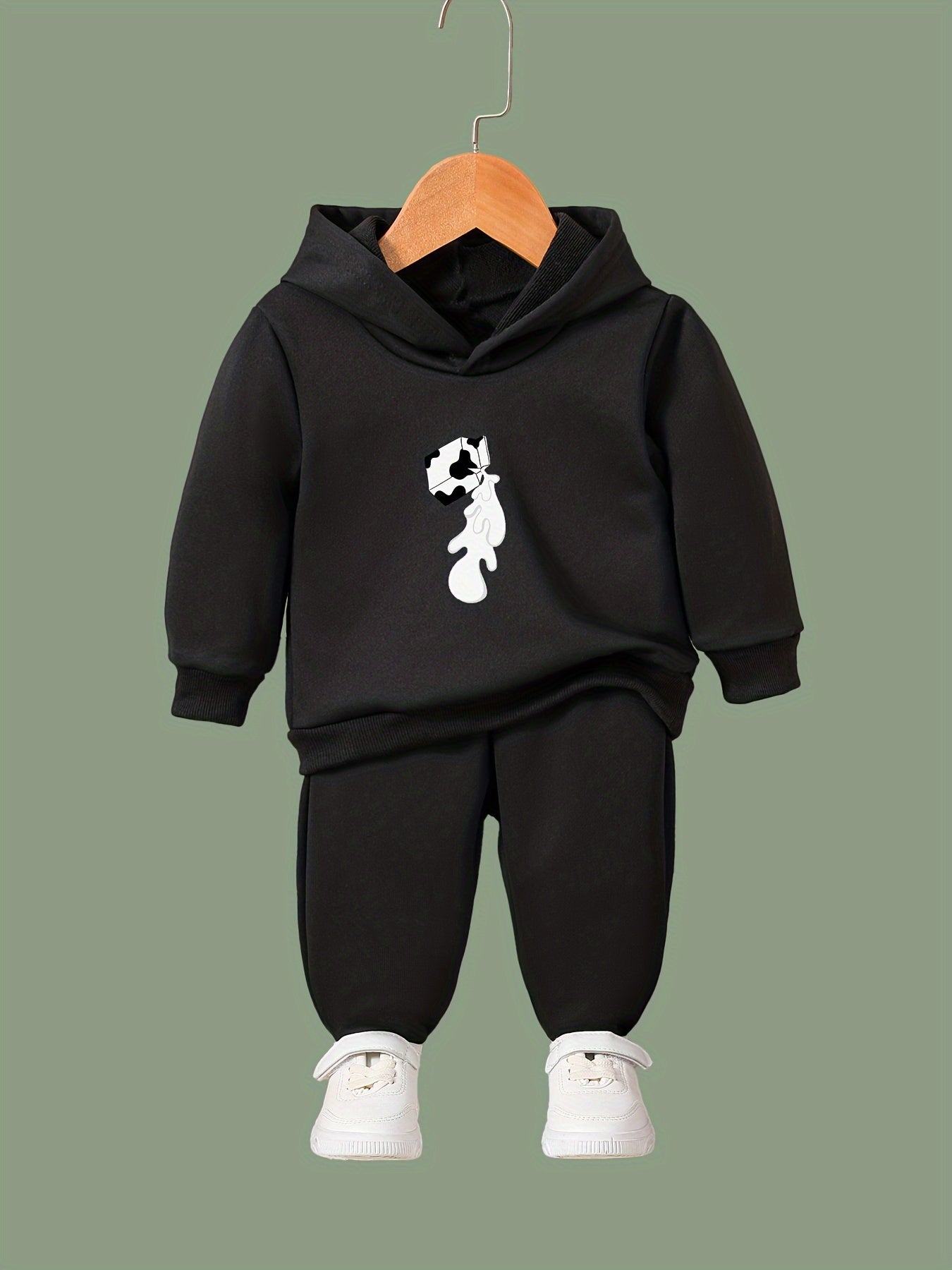 OERYUI Kids 2pcs Milk Print Hoodies Pants Set Activewear