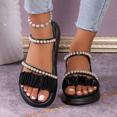 Women's Faux Pearl Platform Sandals Casual Summer Shoes