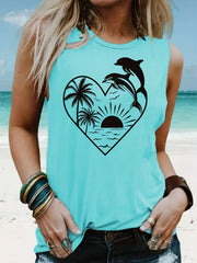 Dolphin Print Tank Top Sleeveless Summer Top