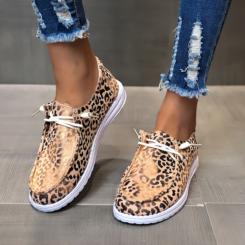 Leopard Print Lace-up Walking Shoes for Women