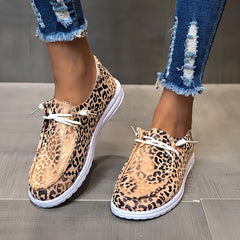 Leopard Print Lace-up Walking Shoes for Women