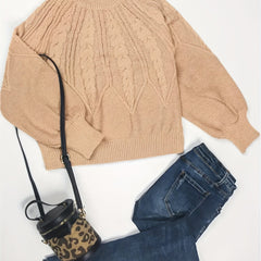 Casual Sweater Women's Plus Plain Jacquard Long Sleeve