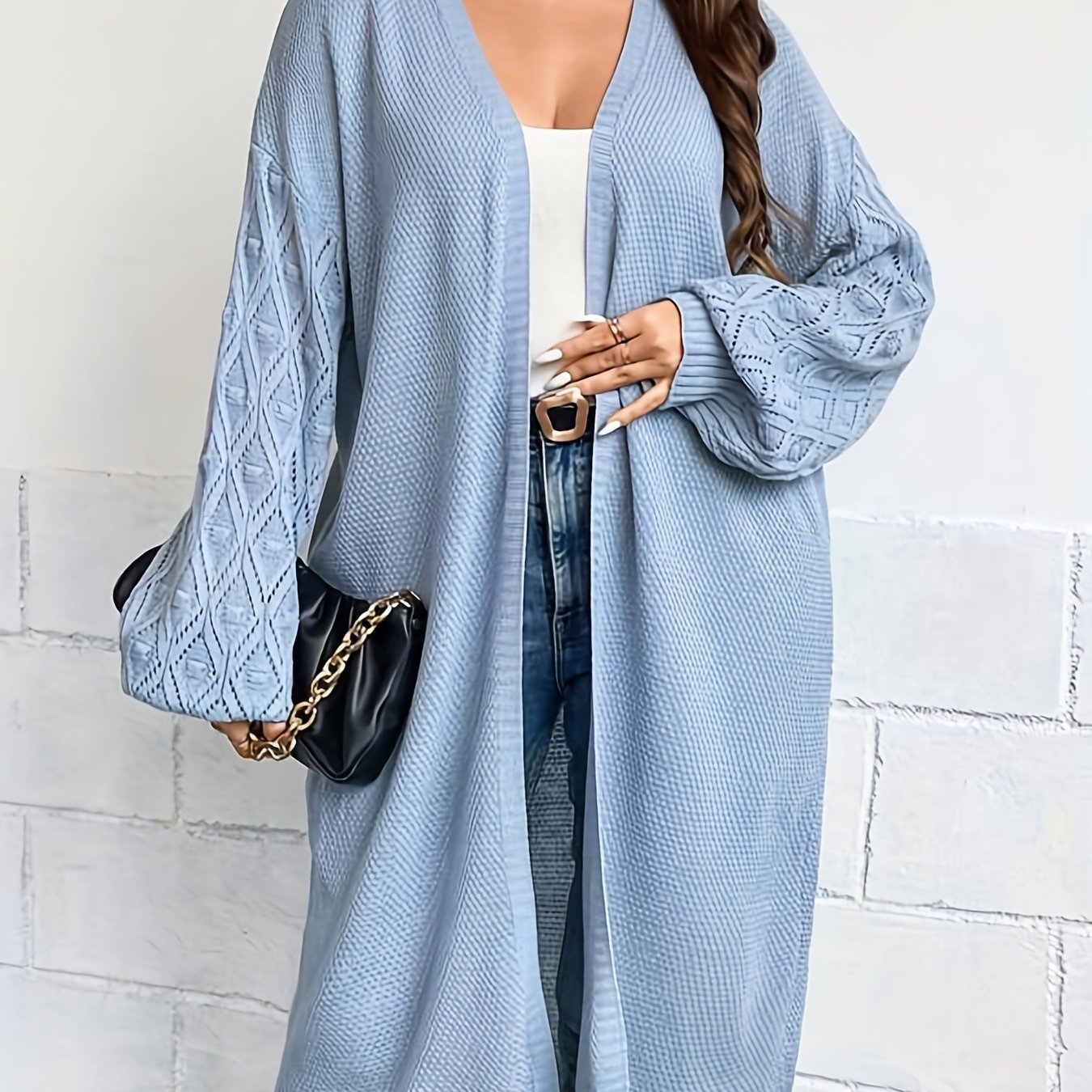 Women's Plus Size Knit Lantern Sleeve Cardigan