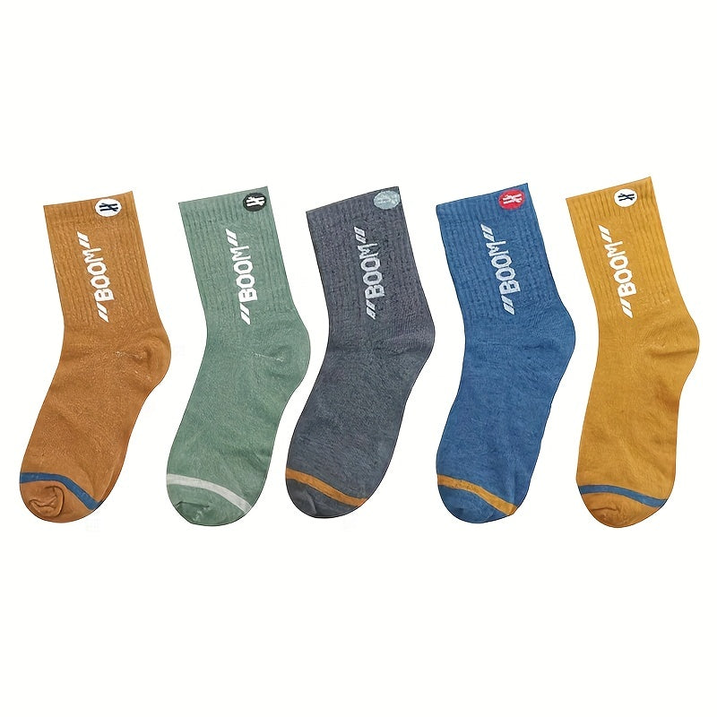 5 Pairs Letter Print Sports Socks for Women & Men
