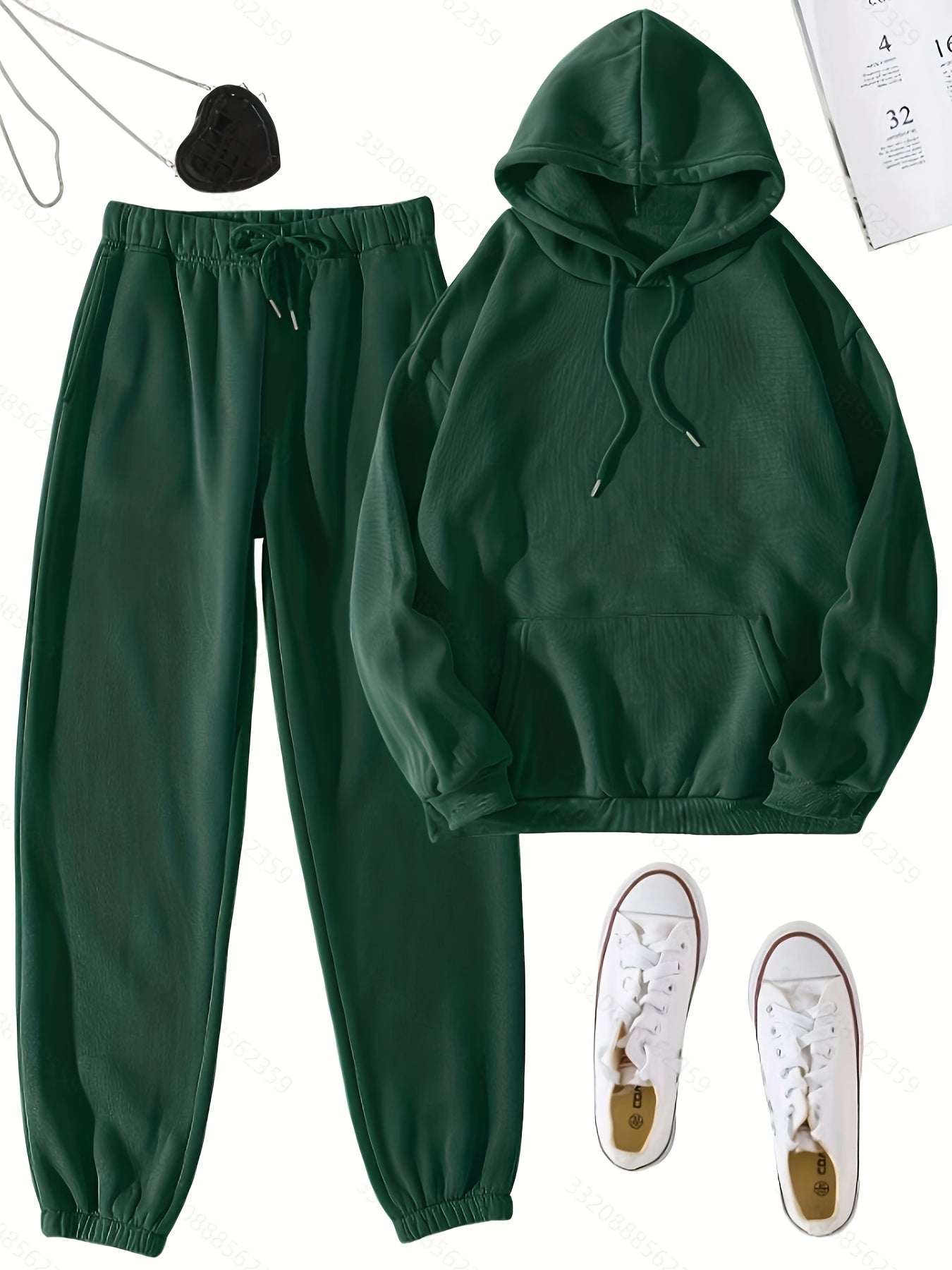 Hoodie & Joggers Set Solid Long Sleeve Drawstring