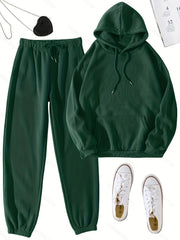Hoodie & Joggers Set Solid Long Sleeve Drawstring