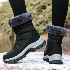 Women's Anti-slip Hiking Boots Fleece Lined Winter Mid Calf Lace-up Snow Boots