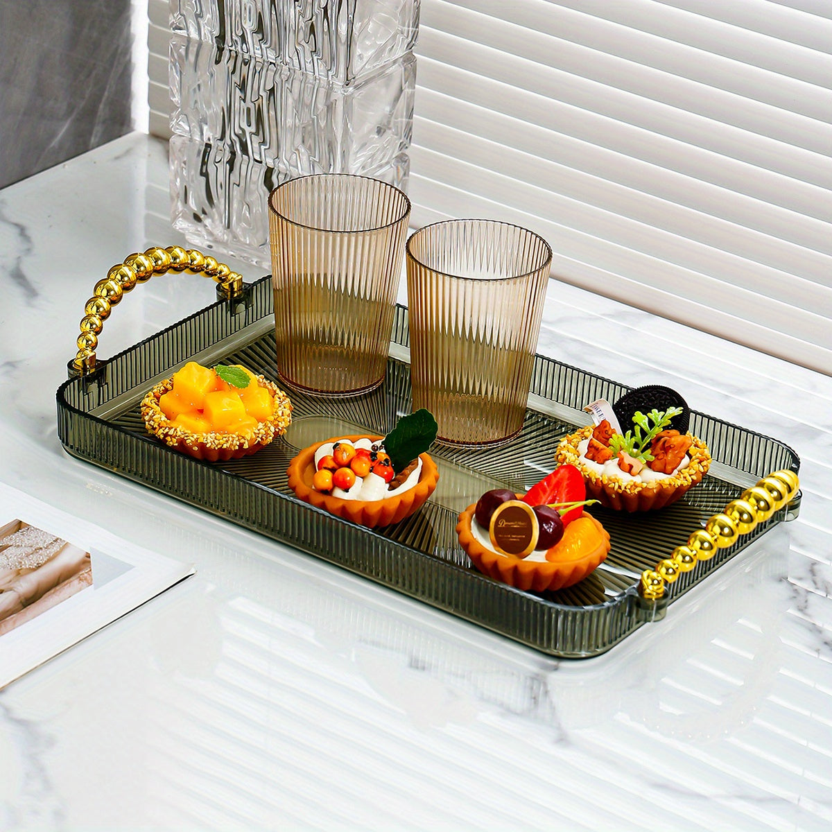 Rectangular Tray with Double Handles for Home Use