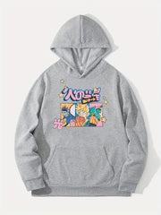Anime Boy & Japanese Character Print Hoodie for Men