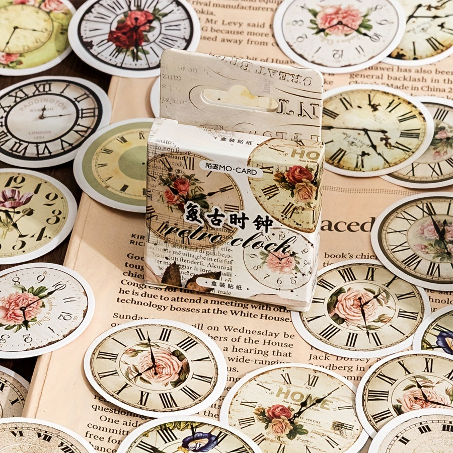 45 Sheets Boxed Stickers Retro Clock Series Creative Advanced Feeling Stickers