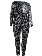 Colorblock Letter Print Long Sleeve Jumpsuit With Belt