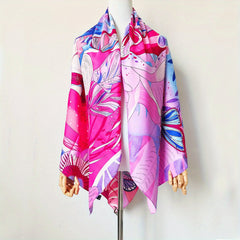 Colorful Print Silky Scarf 129 Satin Shawl Mature Sunscreen