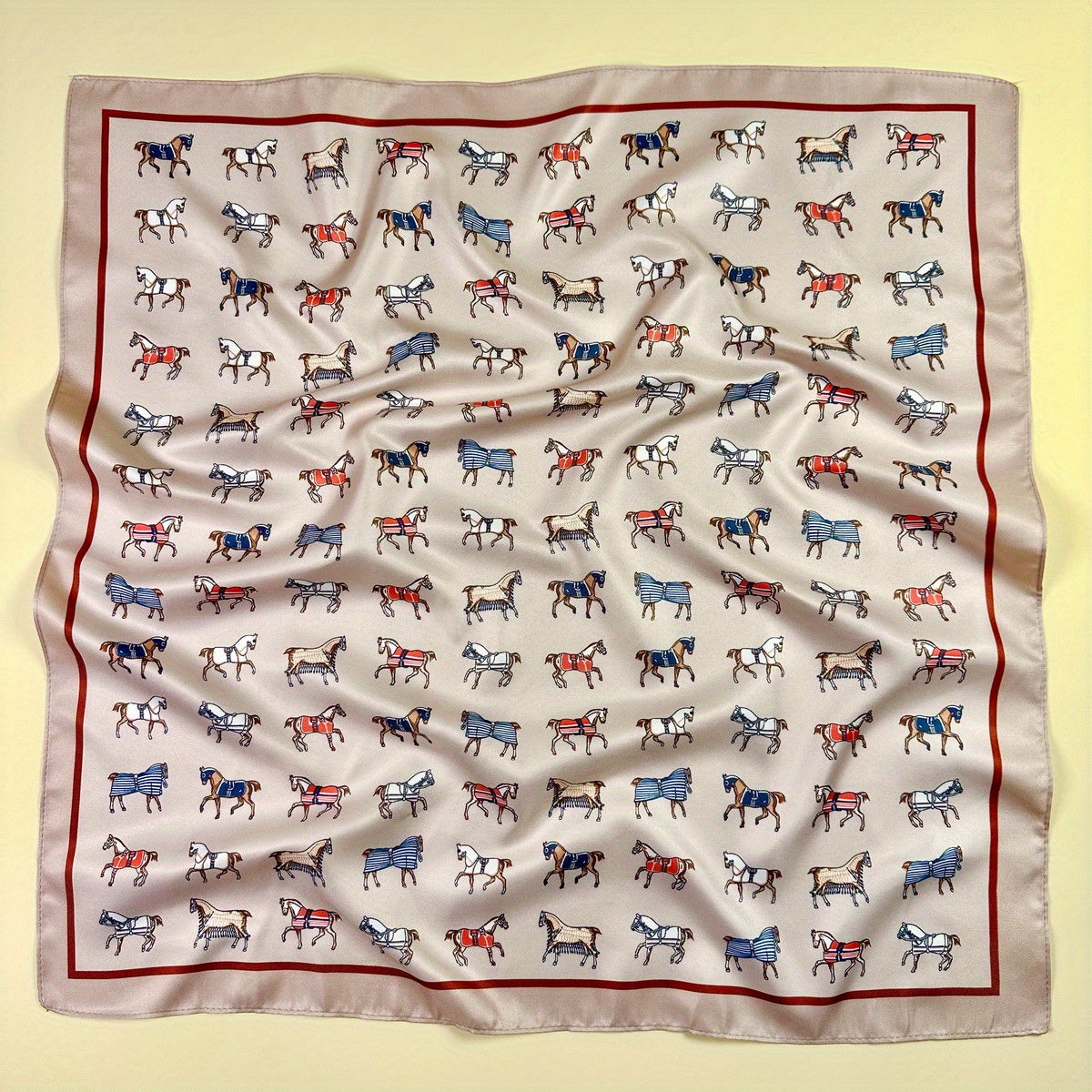 Yellow Horse Pattern Satin Square Scarf Head Wraps Neckerchief For Women