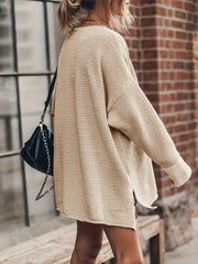 Casual Sweater Dress Solid Hollow Long Sleeve High Stretch Knitted Spl