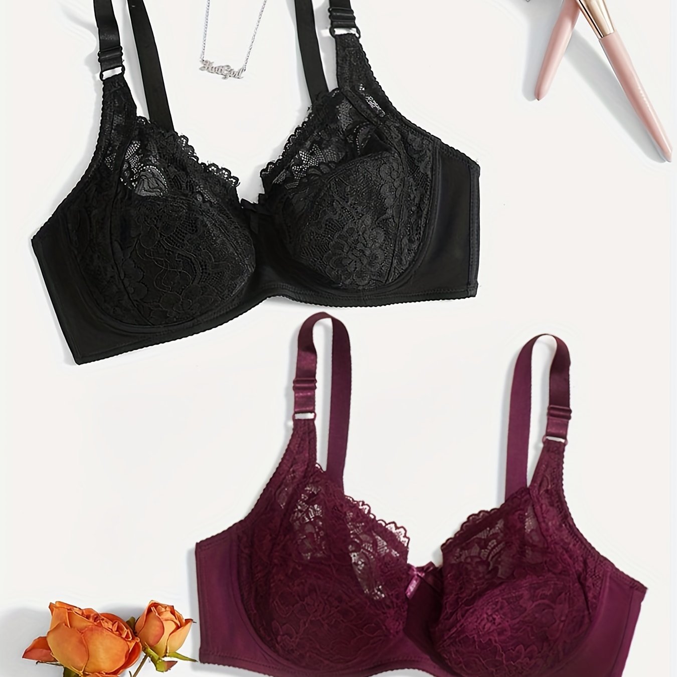 2 Pack Plus Size Lace Underwire Bra Set