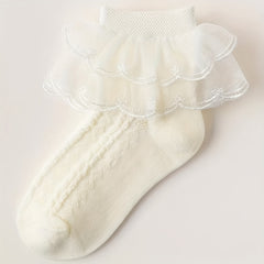 6 Pairs Lace Brim Cotton Socks for Girls
