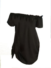 Off Shoulder Ruffle Trim Dress Casual Short Sleeve Loose Dress
