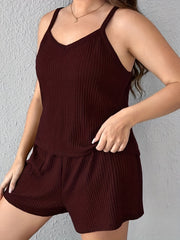 Waffle Knit V Neck Cami Top & Shorts Lounge Set
