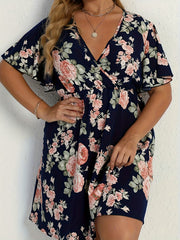 Floral Print Ruffle Sleeve Plus Size Boho Dress