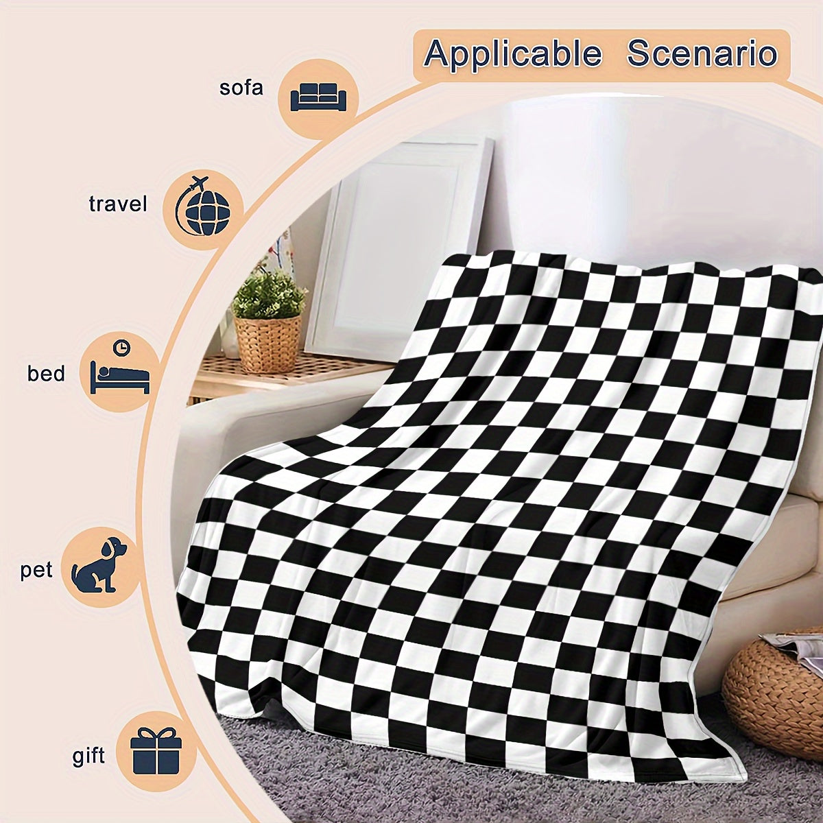 Plaid Flannel Blanket Soft Warm Bed Sofa Camping