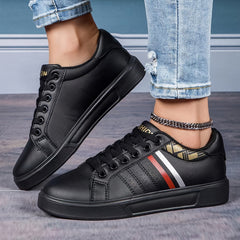 Stripes Pattern Faux Leather Waterproof Skate Shoes Casual Flat Sneakers