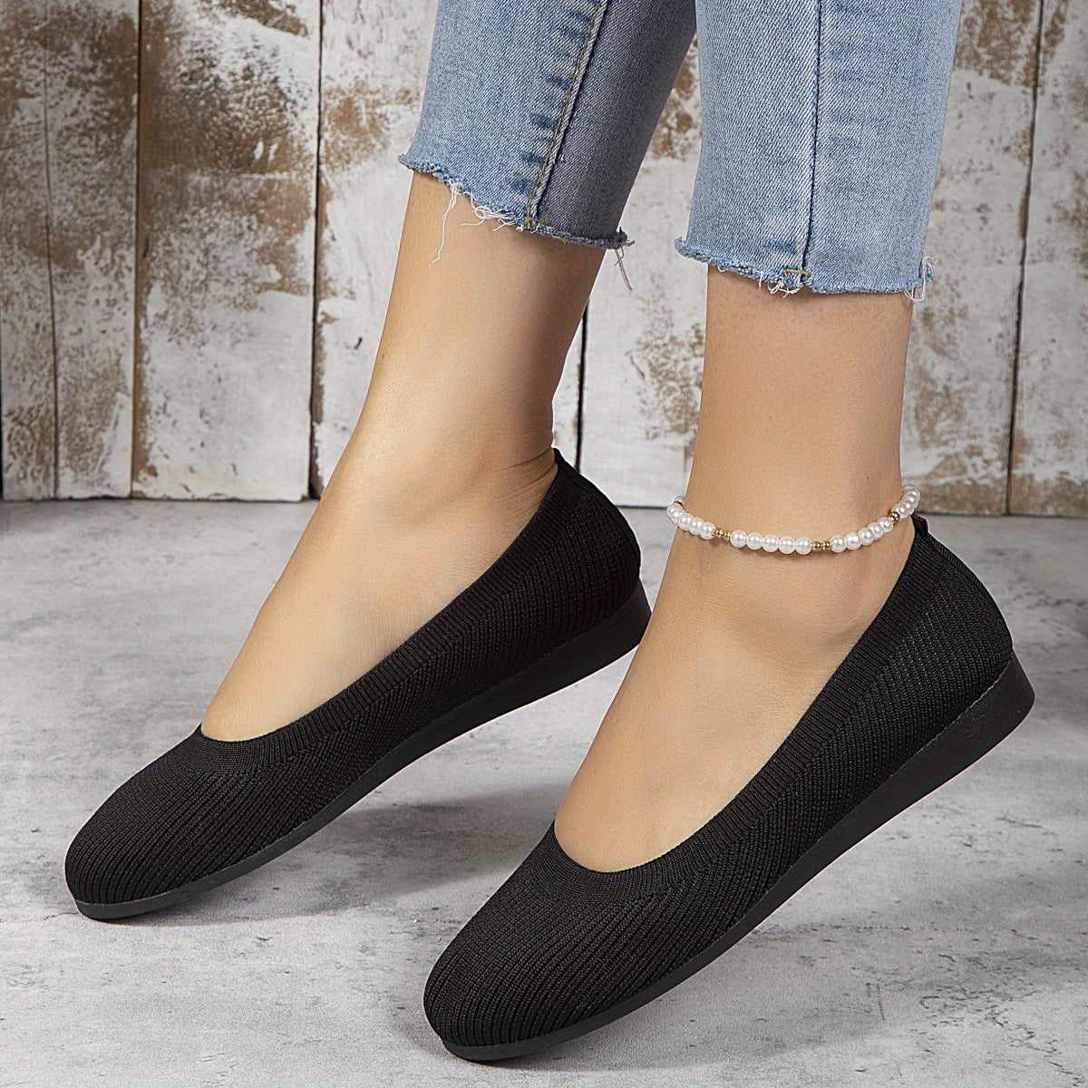 Women's Knit Flat Shoes Slip On Low Top Casual Walking Driving Flats