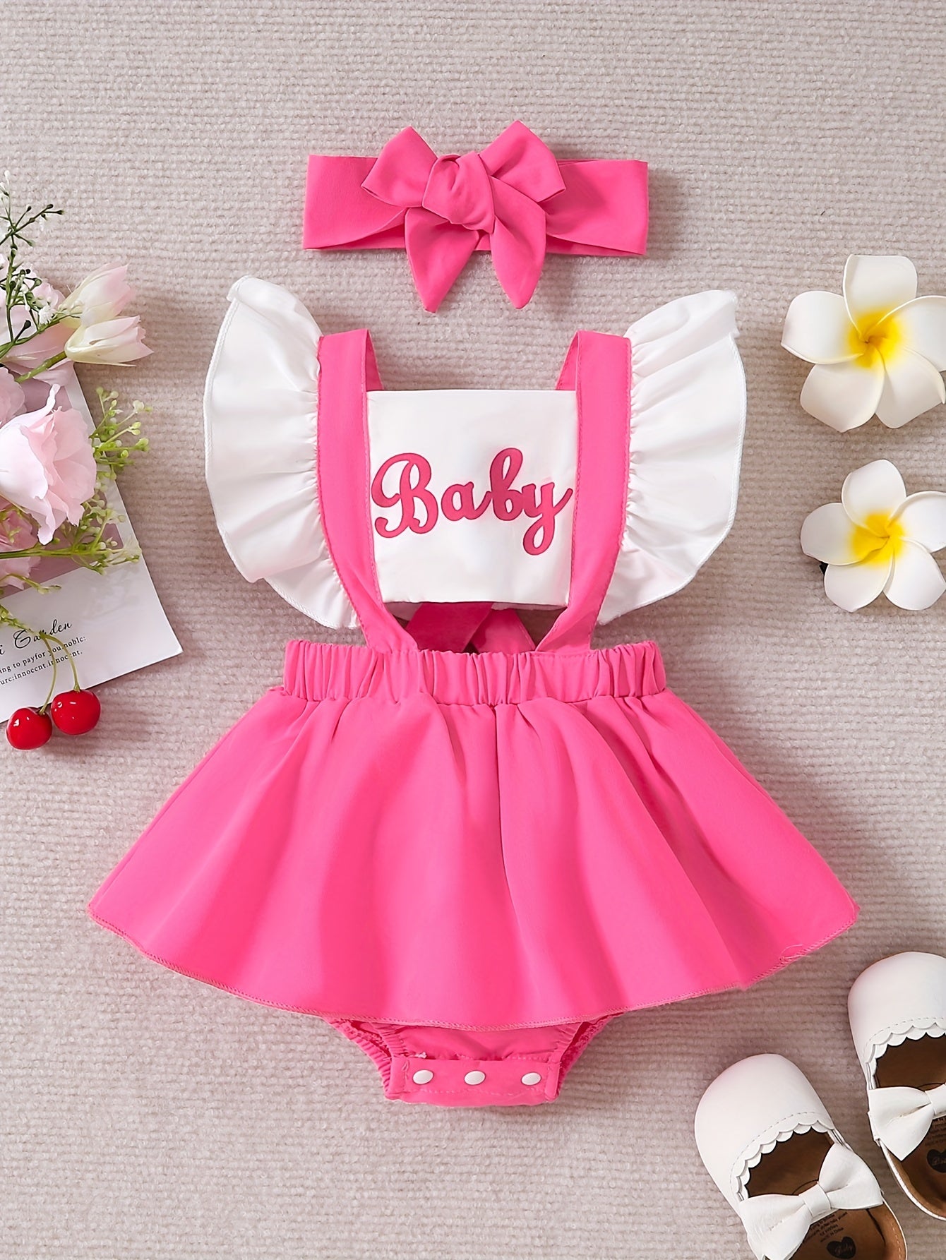 Baby Sweet Contrast Letter Print Flying Sleeve Romper Ruffled Dress