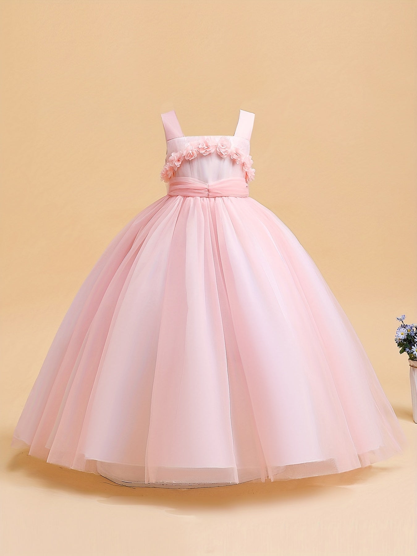Girls Formal Dress Birthday Party Dress Flowers Decor Maxi Dress