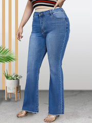 High Rise Flared Leg Jeans with Fringe Trim