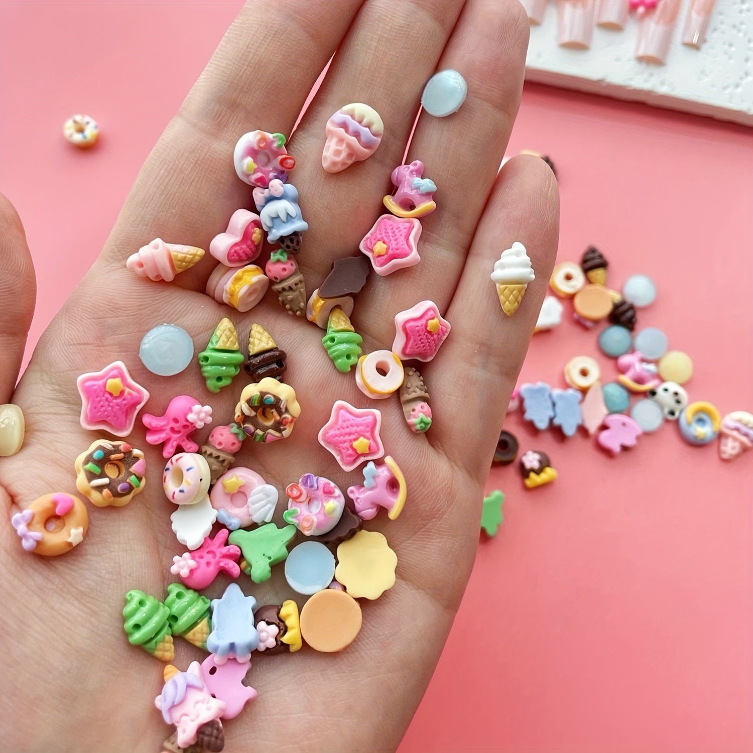 50Pcs Resin Mini Food Nail Charms Random Colors Crafting Accessories