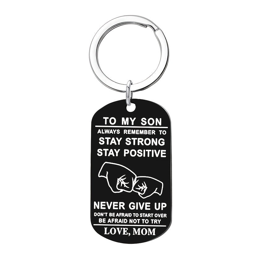 Boys Creative NEVER GIVE UP Pendant Keychain Stainless Steel