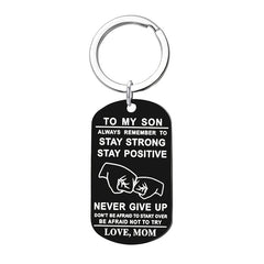 Boys Creative NEVER GIVE UP Pendant Keychain Stainless Steel